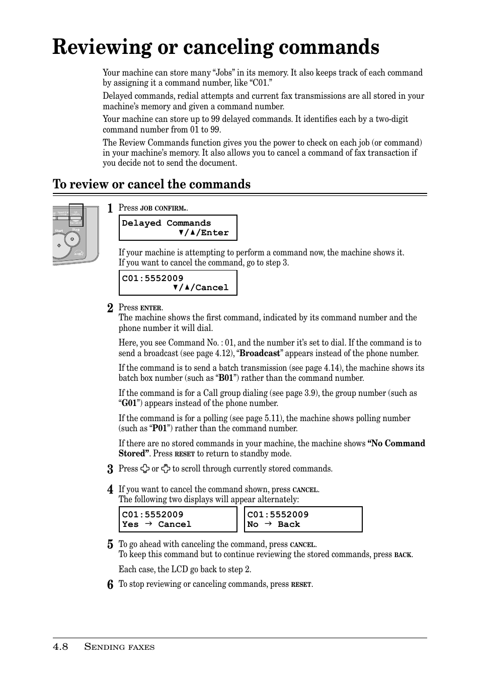 Reviewing or canceling commands | Muratec PLAIN-PAPER DIGITAL FAX/COPIER/PRINTER/SCANNER MFX-1330 User Manual | Page 72 / 189