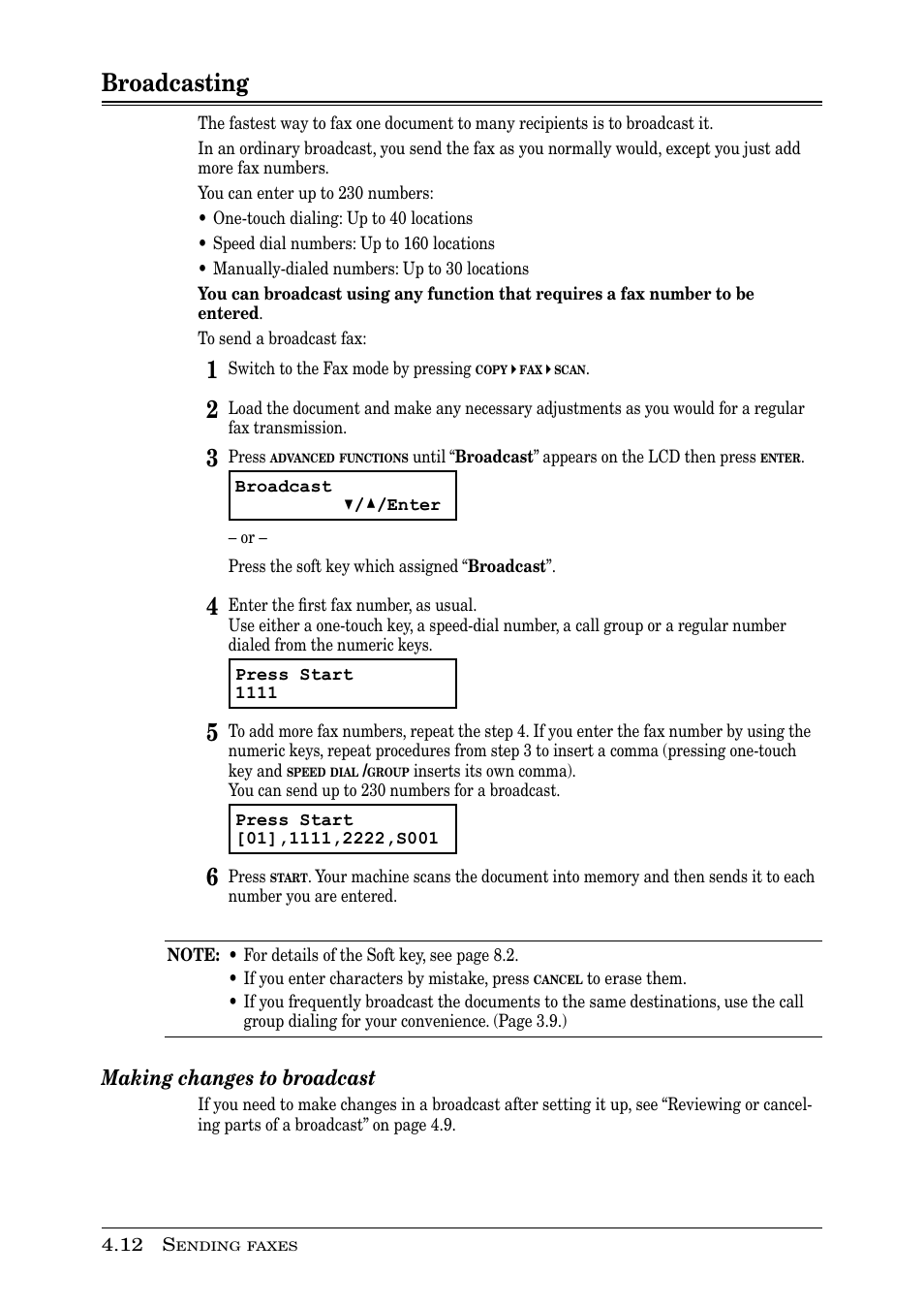 Broadcasting, Making changes to broadcast | Muratec PLAIN-PAPER DIGITAL FAX/COPIER/PRINTER/SCANNER MFX-1330 User Manual | Page 76 / 189