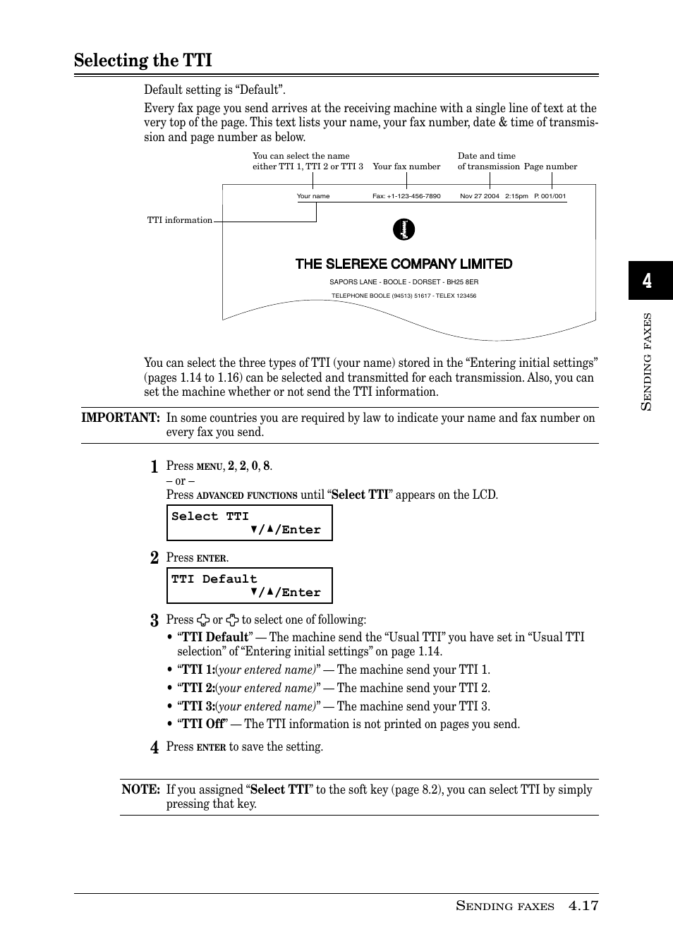 Selecting the tti | Muratec PLAIN-PAPER DIGITAL FAX/COPIER/PRINTER/SCANNER MFX-1330 User Manual | Page 81 / 189
