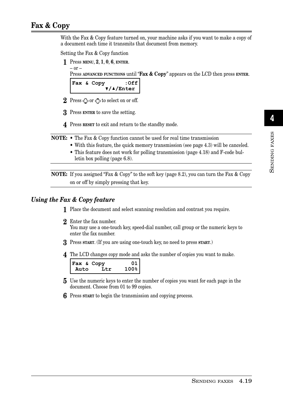 Fax & copy, Using the fax & copy feature | Muratec PLAIN-PAPER DIGITAL FAX/COPIER/PRINTER/SCANNER MFX-1330 User Manual | Page 83 / 189
