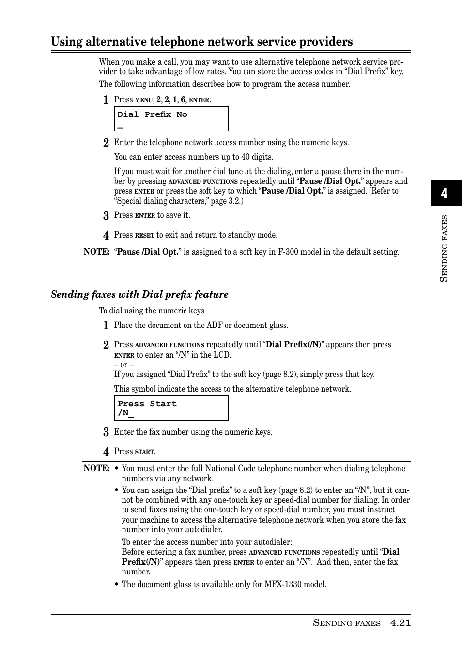 Sending faxes with dial preﬁx feature | Muratec PLAIN-PAPER DIGITAL FAX/COPIER/PRINTER/SCANNER MFX-1330 User Manual | Page 85 / 189