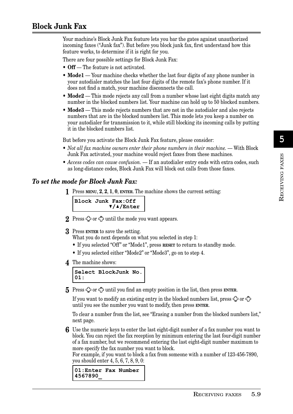 Block junk fax | Muratec PLAIN-PAPER DIGITAL FAX/COPIER/PRINTER/SCANNER MFX-1330 User Manual | Page 95 / 189