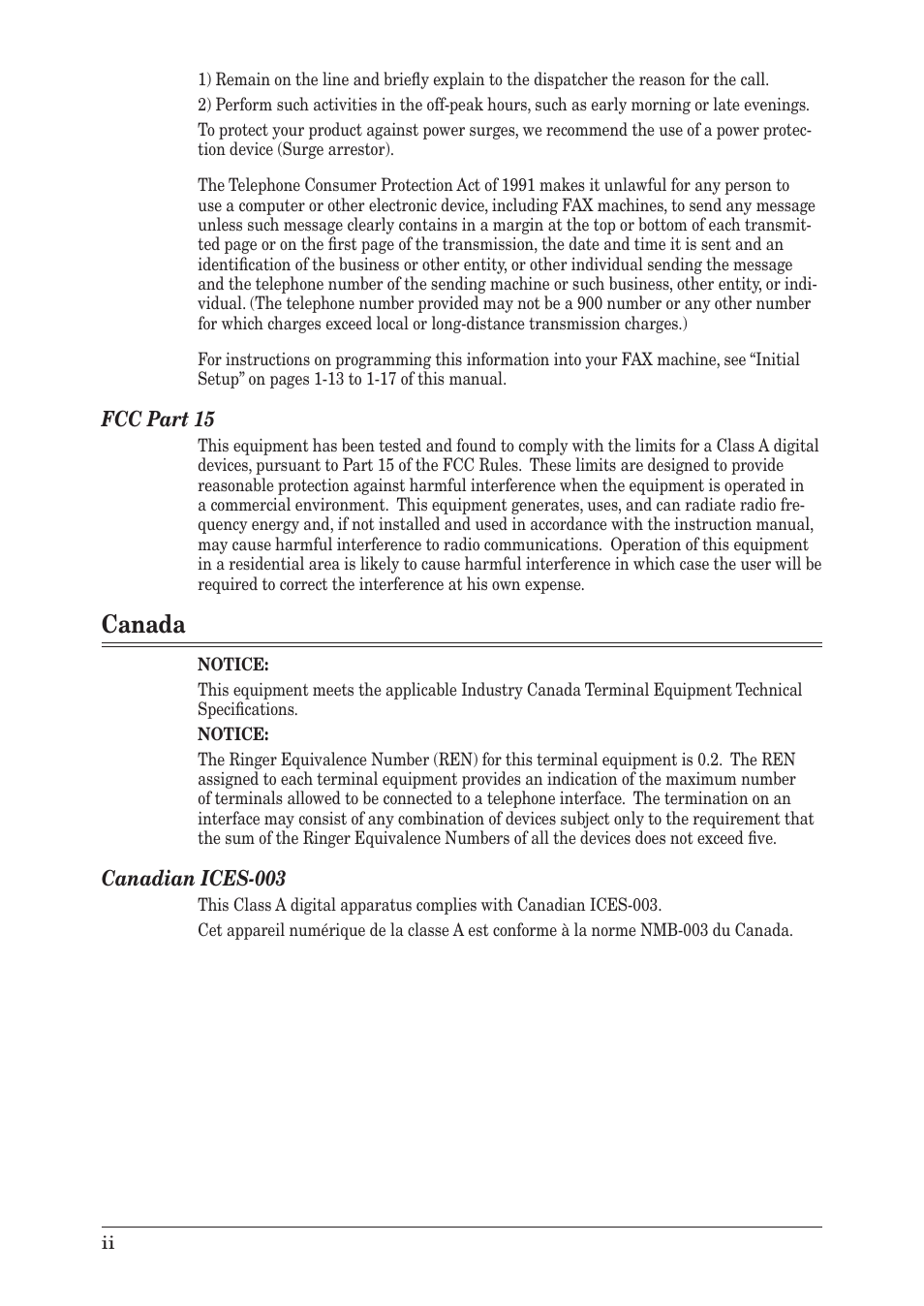 Canada, Fcc part 15, Canadian ices-003 | Muratec F-300 User Manual | Page 10 / 191