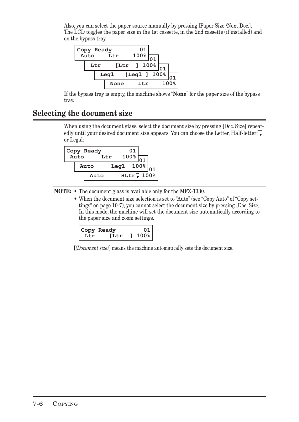 Selecting the document size | Muratec F-300 User Manual | Page 118 / 191