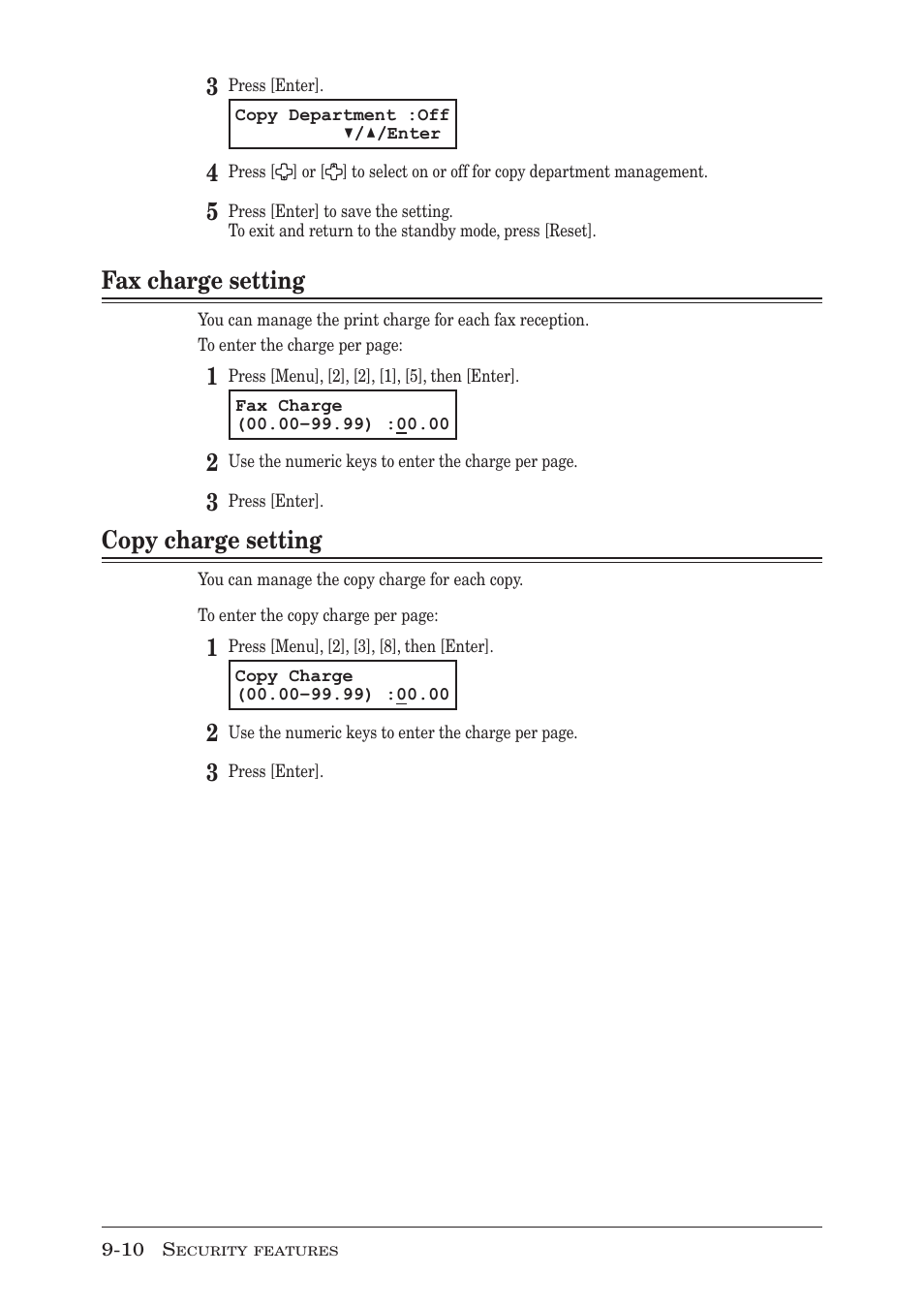 Fax charge setting, Copy charge setting | Muratec F-300 User Manual | Page 142 / 191