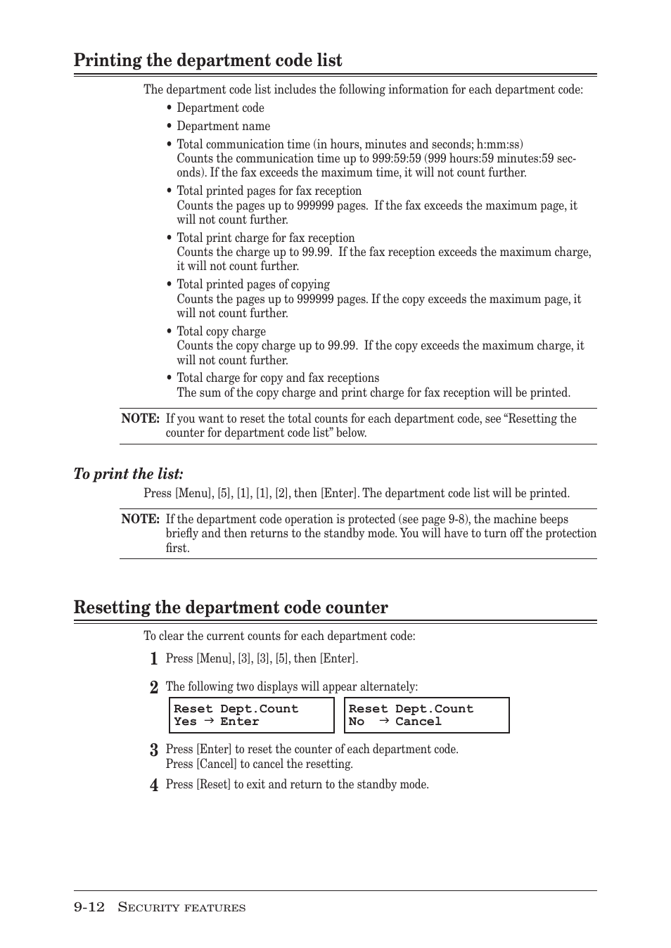 Printing the department code list, Resetting the department code counter | Muratec F-300 User Manual | Page 144 / 191