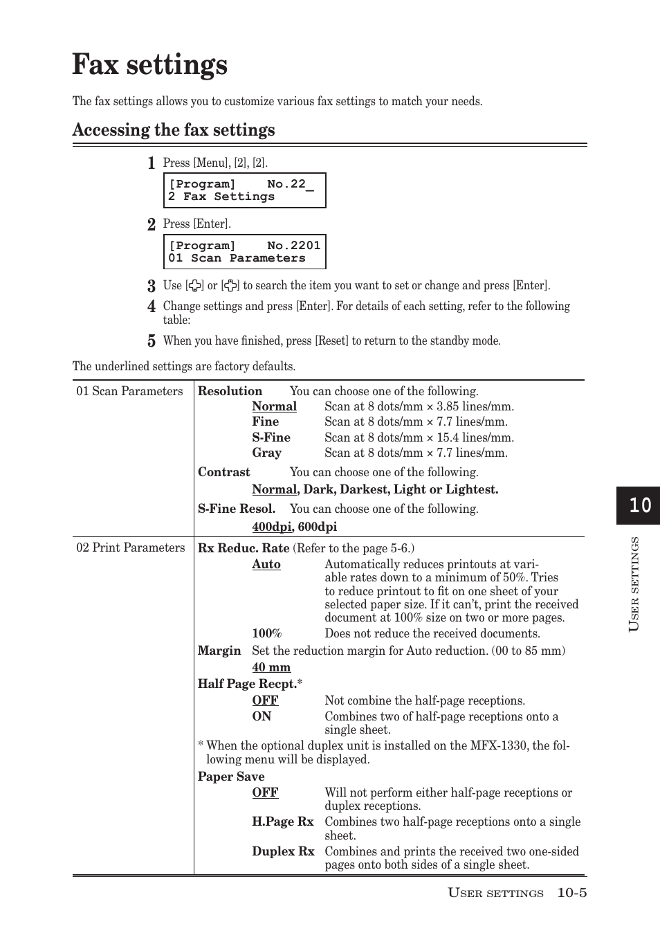 Fax settings, Accessing the fax settings 1 | Muratec F-300 User Manual | Page 151 / 191