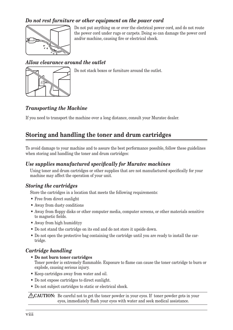 Storing and handling the toner and drum cartridges | Muratec F-300 User Manual | Page 16 / 191