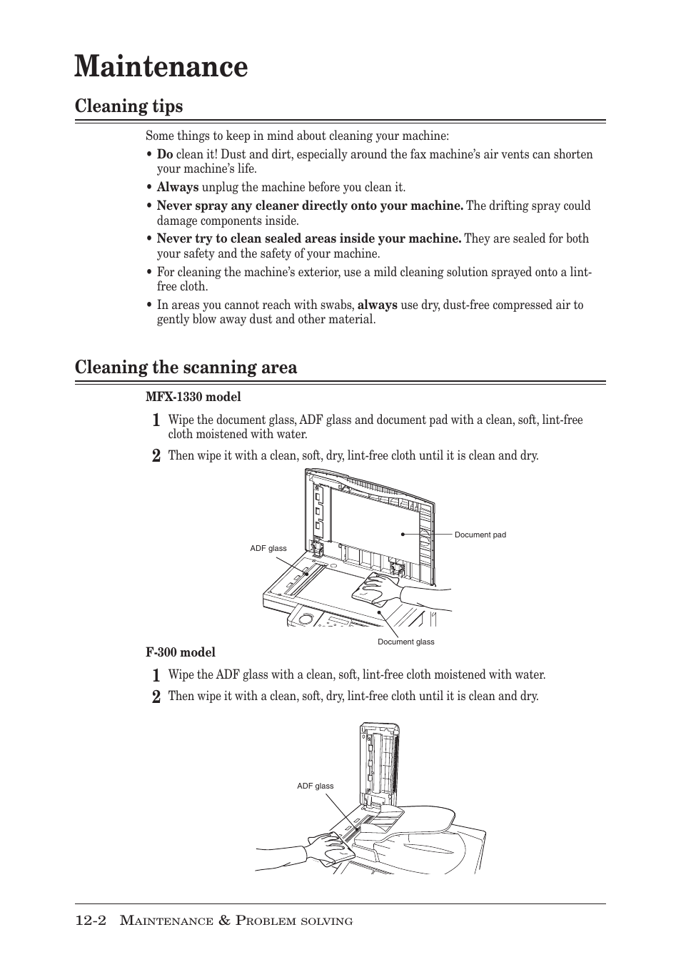 Maintenance, Cleaning tips, Cleaning the scanning area | Muratec F-300 User Manual | Page 162 / 191
