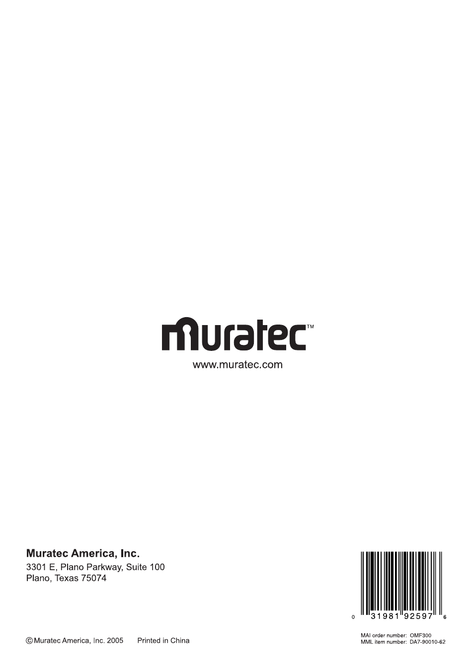 Muratec F-300 User Manual | Page 191 / 191