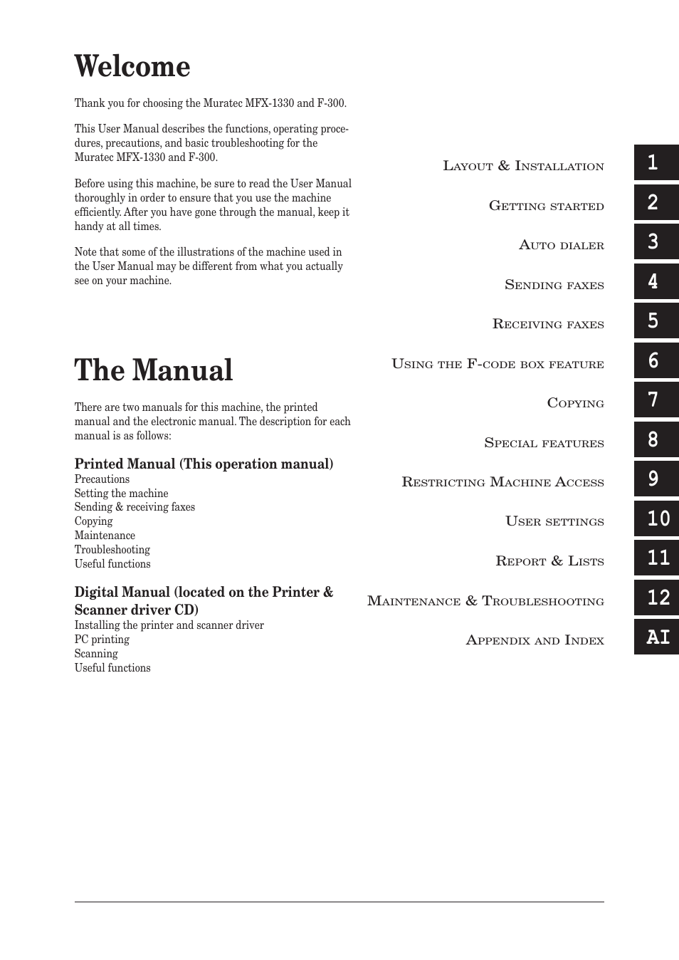 Welcome, The manual | Muratec F-300 User Manual | Page 3 / 191