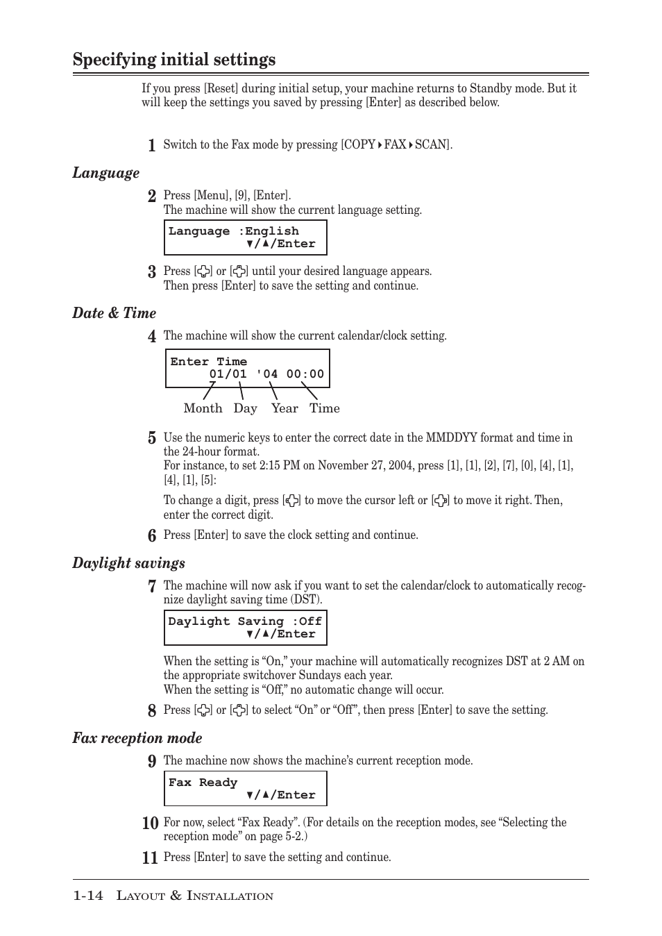 Specifying initial settings | Muratec F-300 User Manual | Page 32 / 191