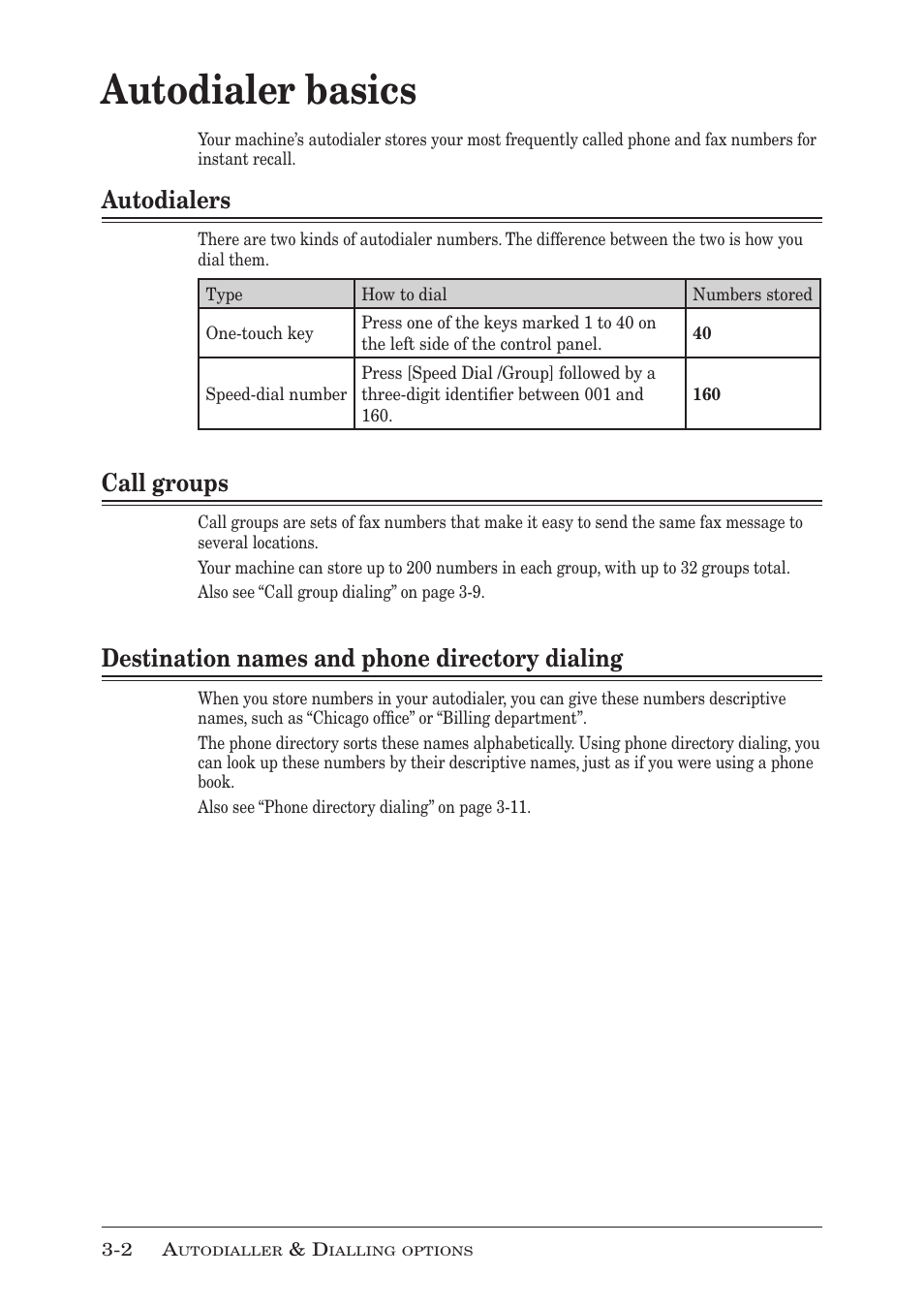 Autodialer basics, Autodialers, Call groups | Destination names and phone directory dialing | Muratec F-300 User Manual | Page 54 / 191