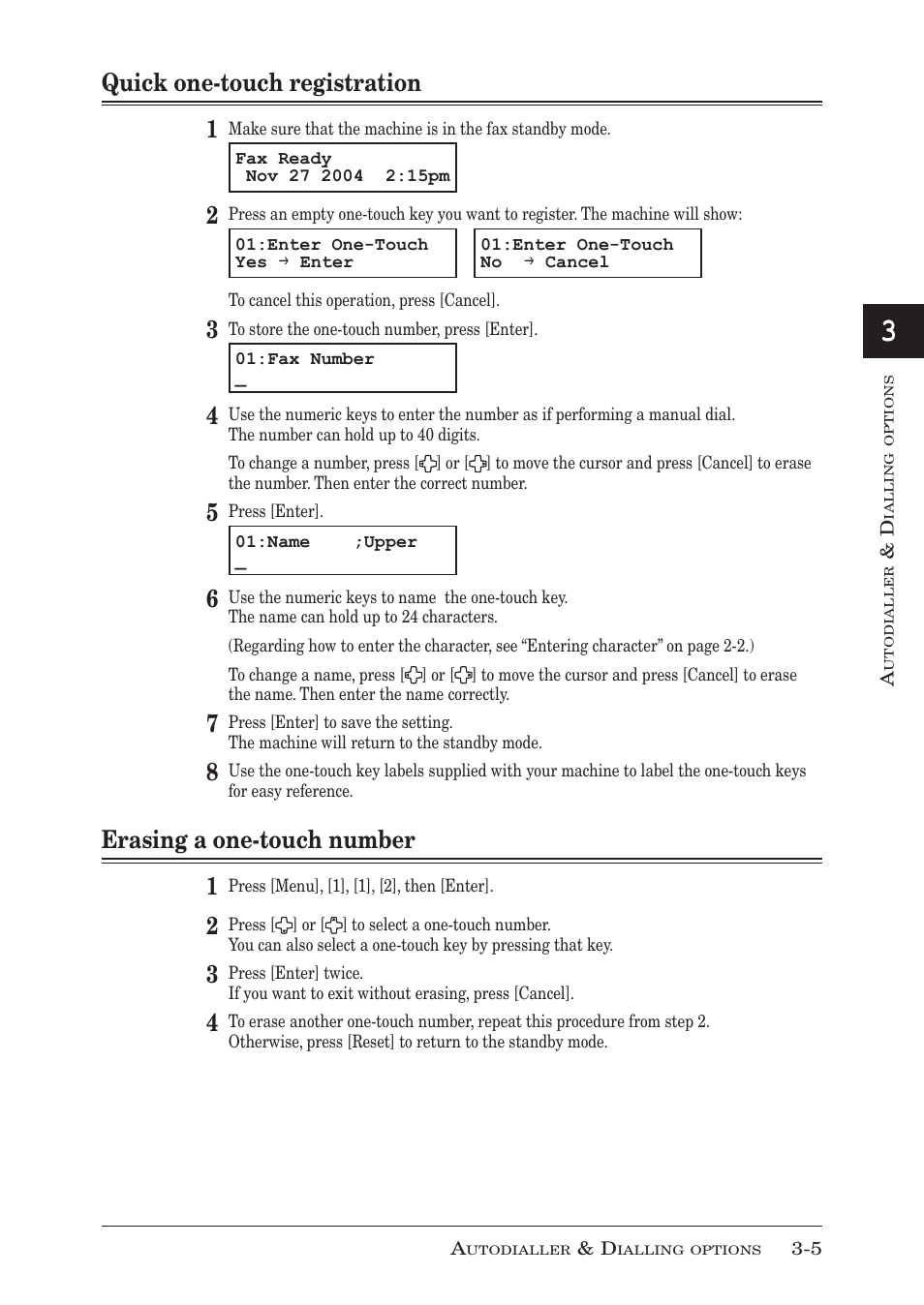 Quick one-touch registration 1, Erasing a one-touch number 1 | Muratec F-300 User Manual | Page 57 / 191