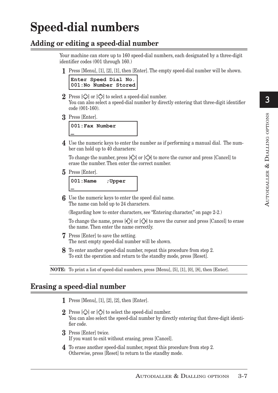 Speed-dial numbers, Adding or editing a speed-dial number, Erasing a speed-dial number 1 | Muratec F-300 User Manual | Page 59 / 191