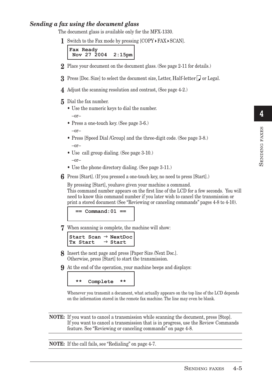 Sending a fax using the document glass | Muratec F-300 User Manual | Page 69 / 191