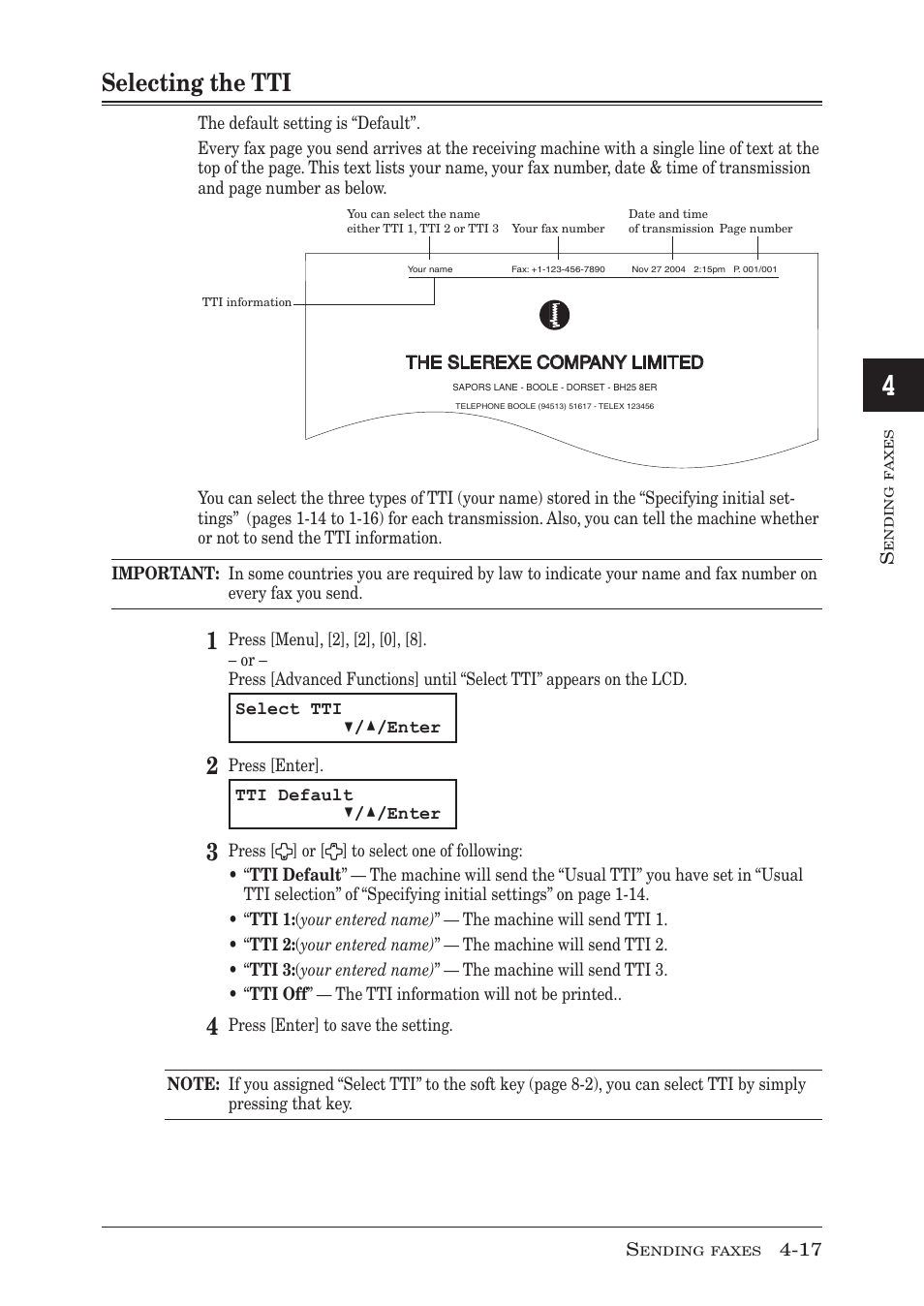 Selecting the tti | Muratec F-300 User Manual | Page 81 / 191