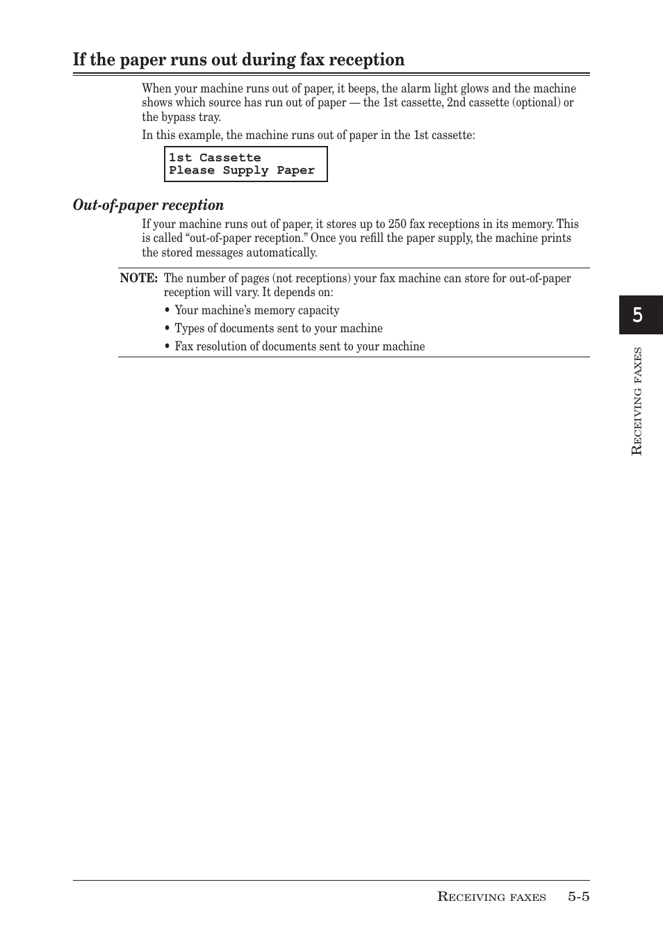 If the paper runs out during fax reception | Muratec F-300 User Manual | Page 91 / 191