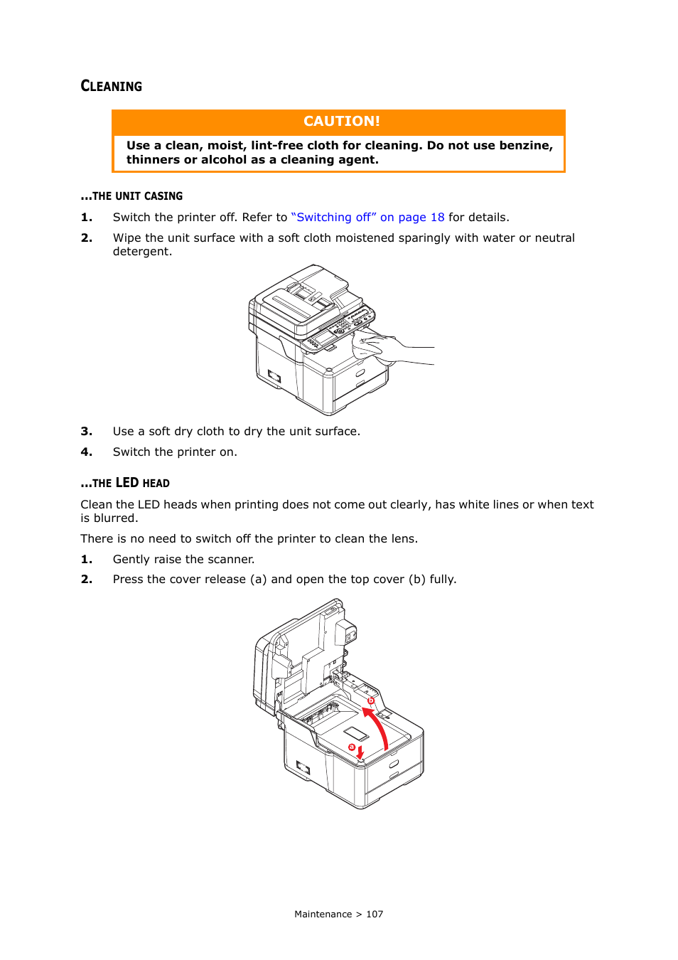 Cleaning, The unit casing, The led head | Caution | Muratec MFX-C2700 User Manual | Page 107 / 166