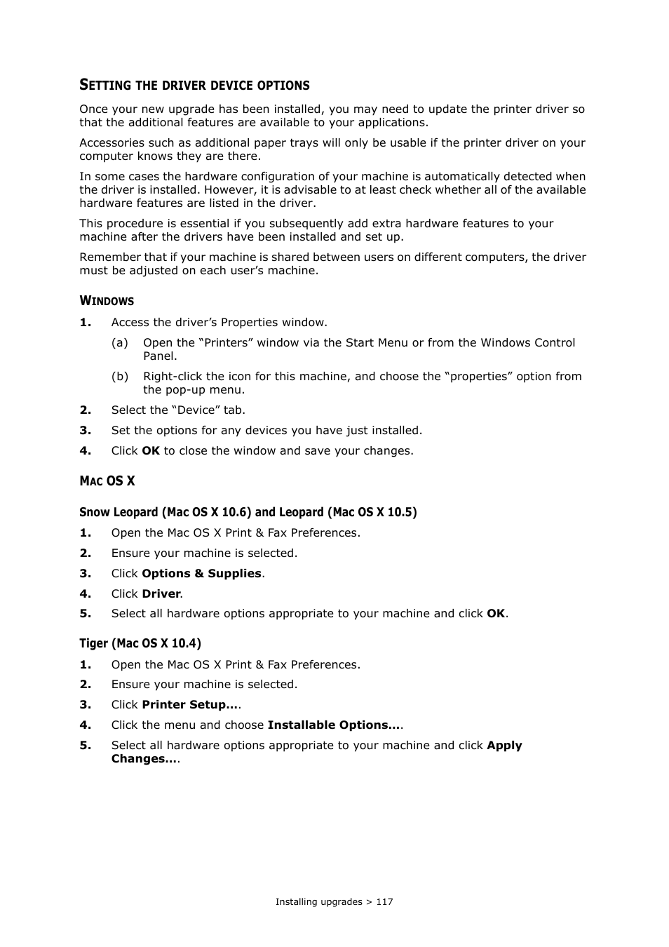 Setting the driver device options, Windows, Mac os x | Setting the driver device options” on | Muratec MFX-C2700 User Manual | Page 117 / 166