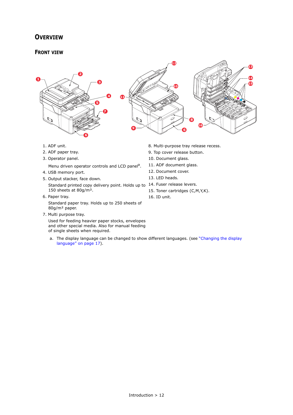Overview, Front view, Verview | Muratec MFX-C2700 User Manual | Page 12 / 166