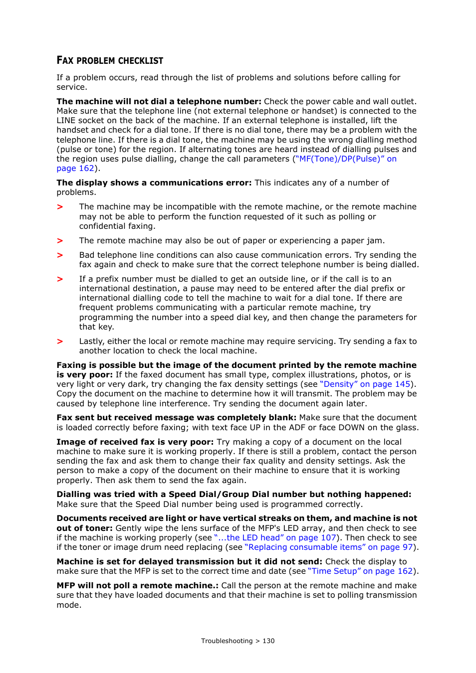 Fax problem checklist | Muratec MFX-C2700 User Manual | Page 130 / 166