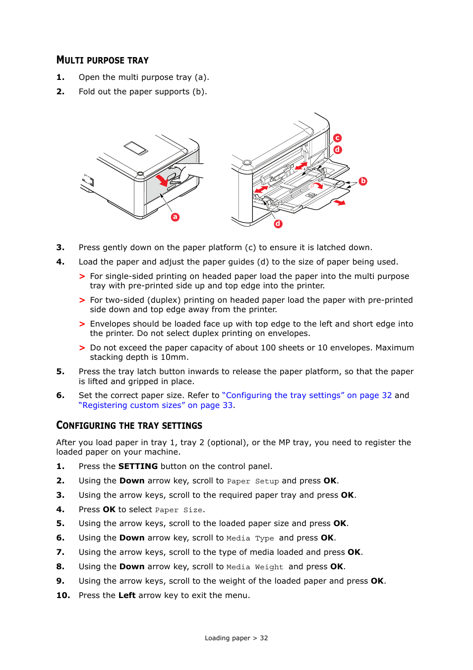Multi purpose tray, Configuring the tray settings | Muratec MFX-C2700 User Manual | Page 32 / 166