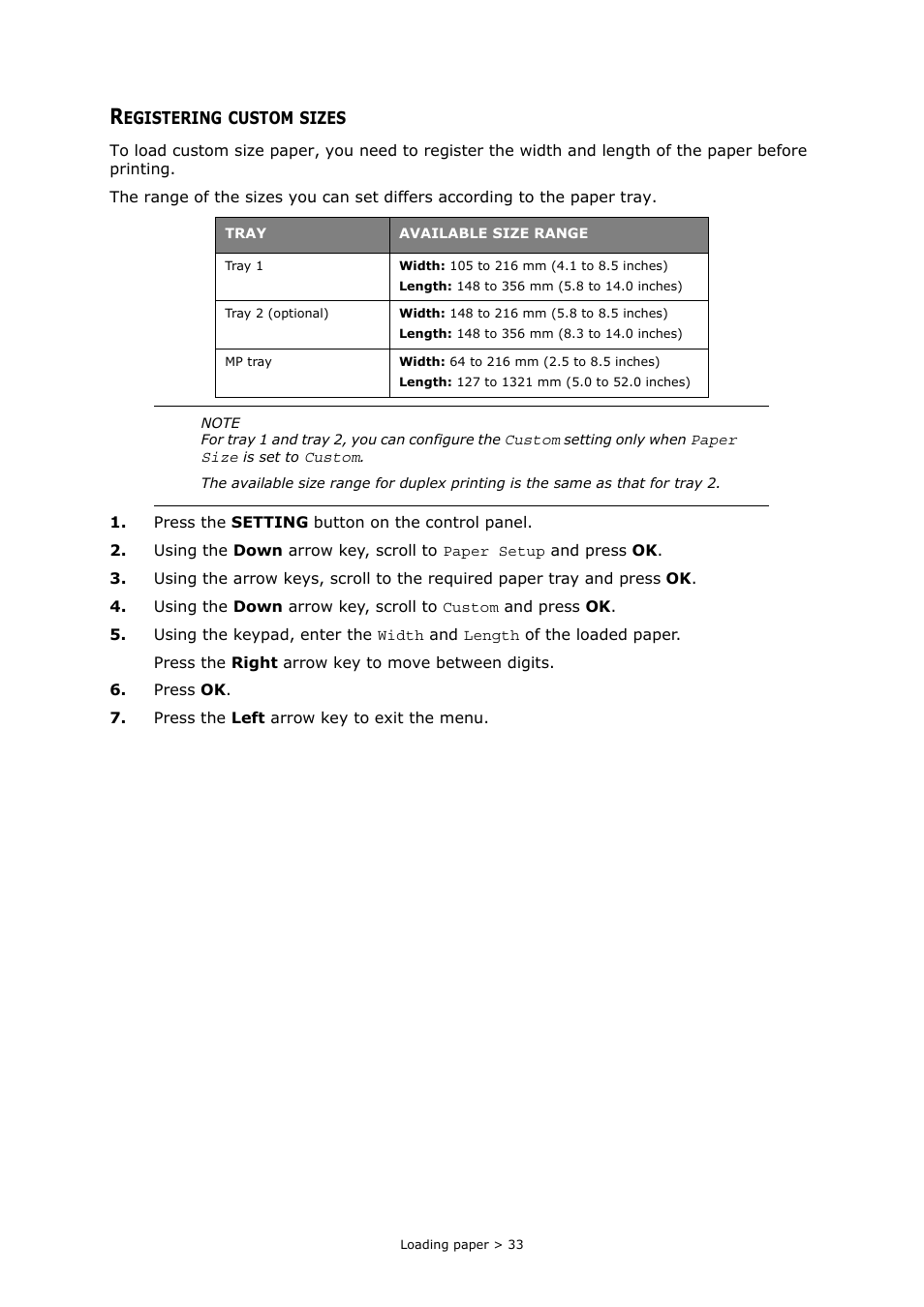 Registering custom sizes | Muratec MFX-C2700 User Manual | Page 33 / 166