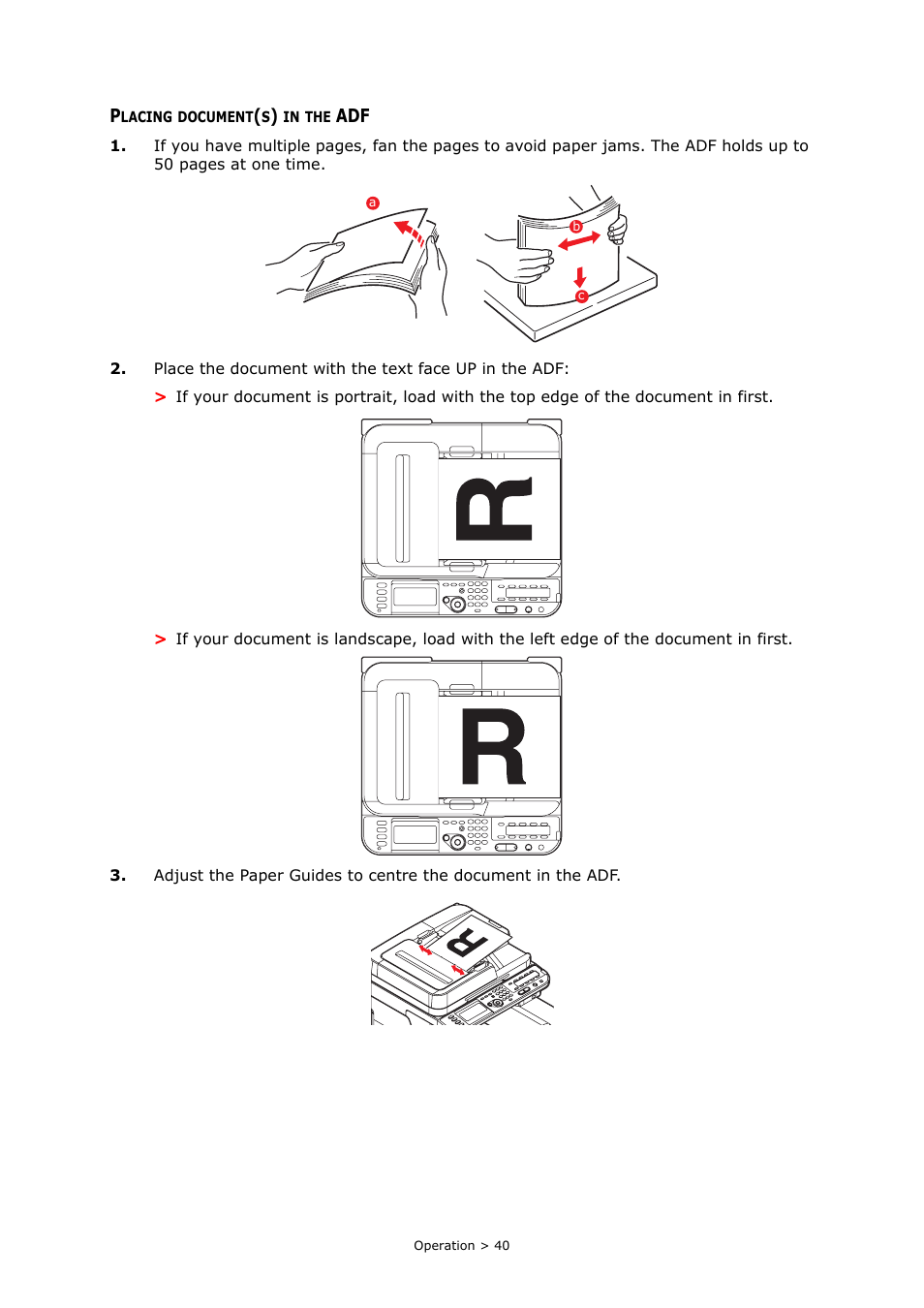 Placing document(s) in the adf | Muratec MFX-C2700 User Manual | Page 40 / 166
