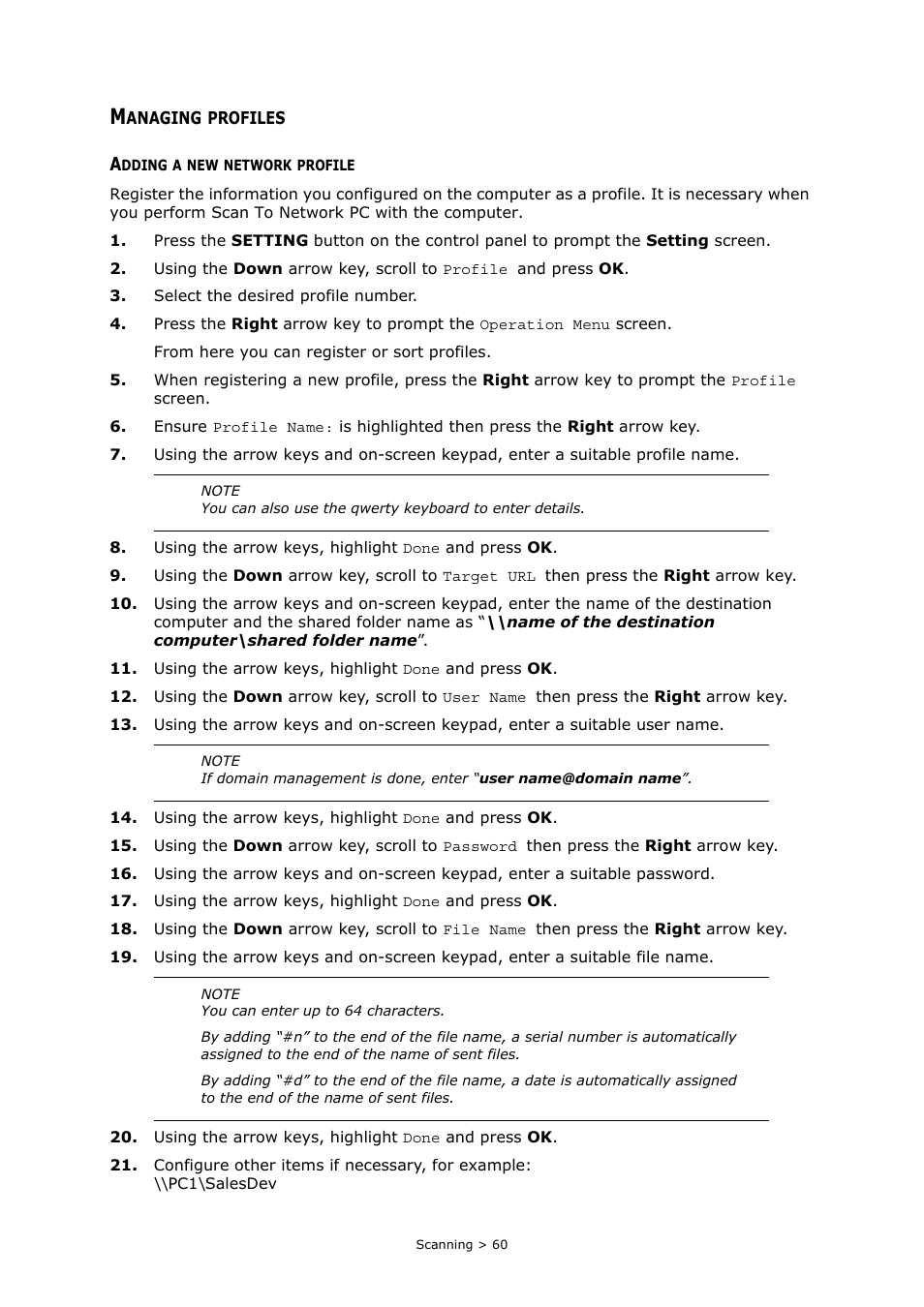 Managing profiles, Adding a new network profile | Muratec MFX-C2700 User Manual | Page 60 / 166