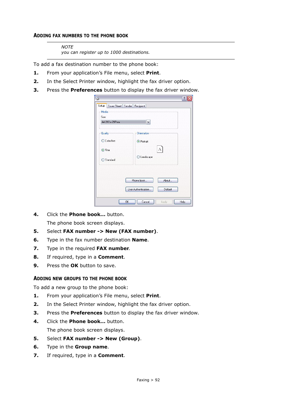 Adding fax numbers to the phone book, Adding new groups to the phone book | Muratec MFX-C2700 User Manual | Page 92 / 166
