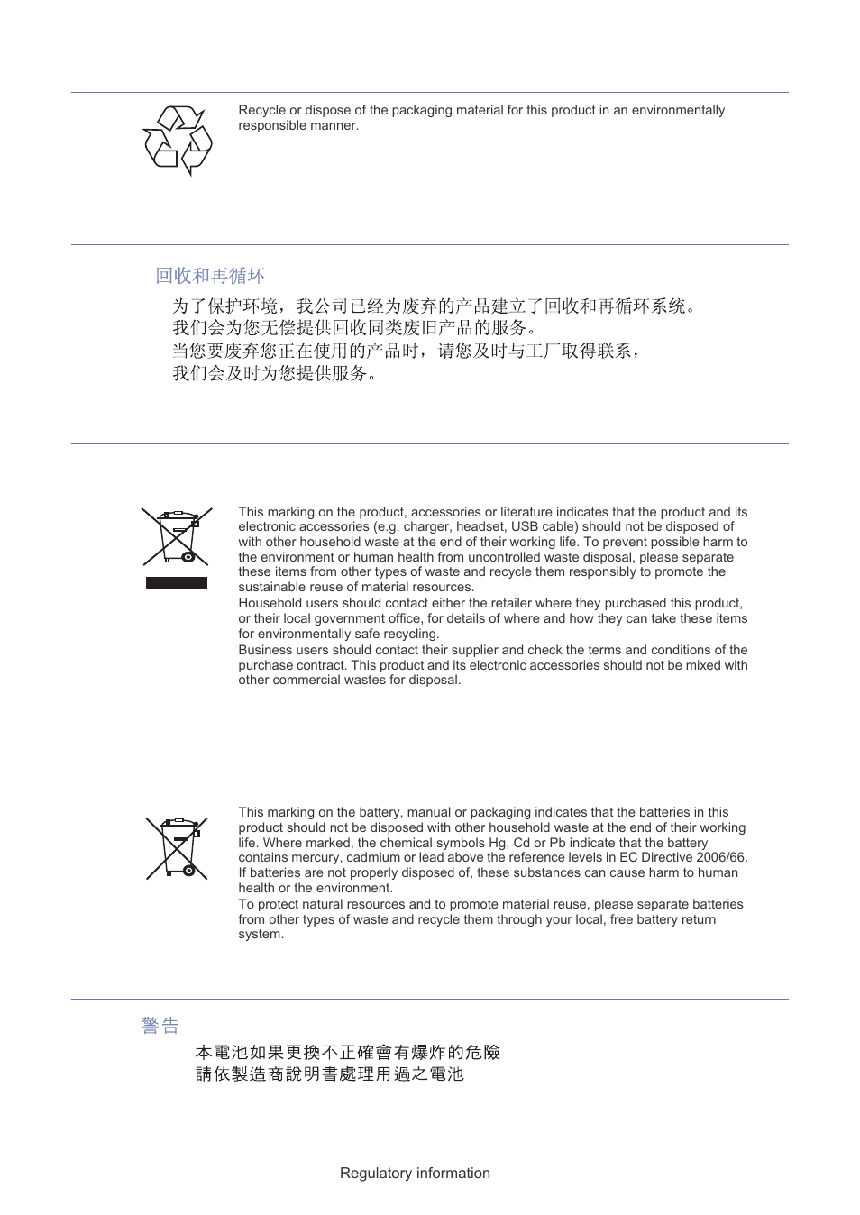 Correct disposal of batteries in this product, Taiwan only | Muratec F-116 User Manual | Page 11 / 81