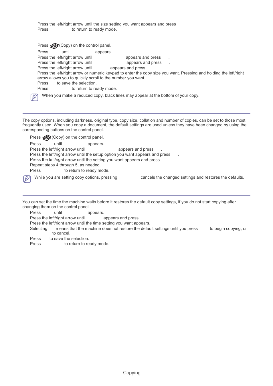 Changing the default copy settings, Setting copy timeout | Muratec F-116 User Manual | Page 33 / 81
