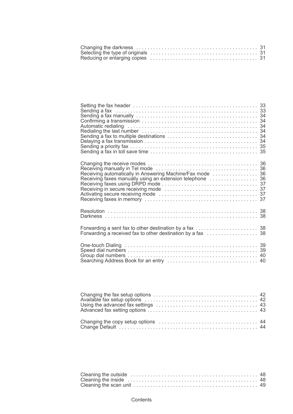 Copying, Faxing, Machine status and advanced feature | Maintenance | Muratec F-116 User Manual | Page 4 / 81