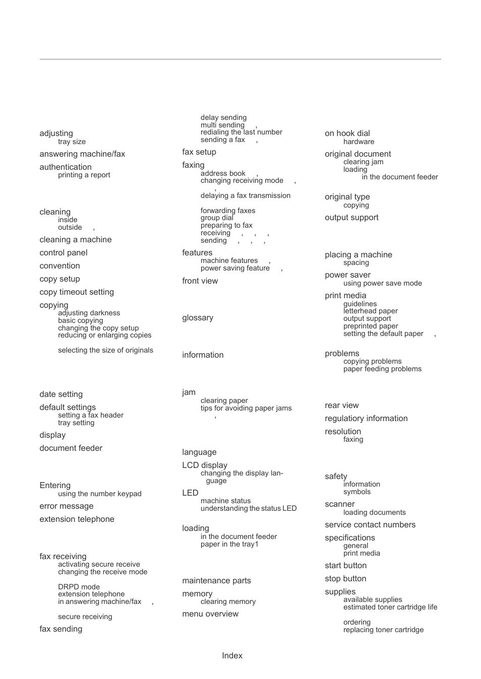 Index | Muratec F-116 User Manual | Page 80 / 81