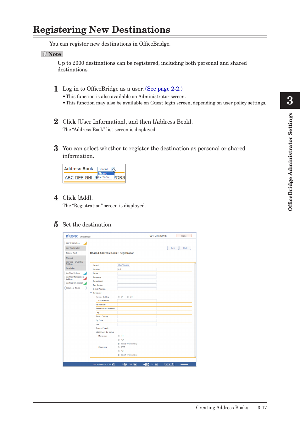 Registering new destinations, Registering new destinations -17 | Muratec MFX-2590 User Manual | Page 100 / 279