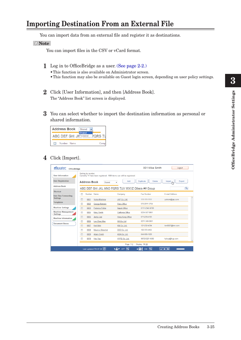 Importing destination from an external file, Importing destination from an external file -25 | Muratec MFX-2590 User Manual | Page 108 / 279