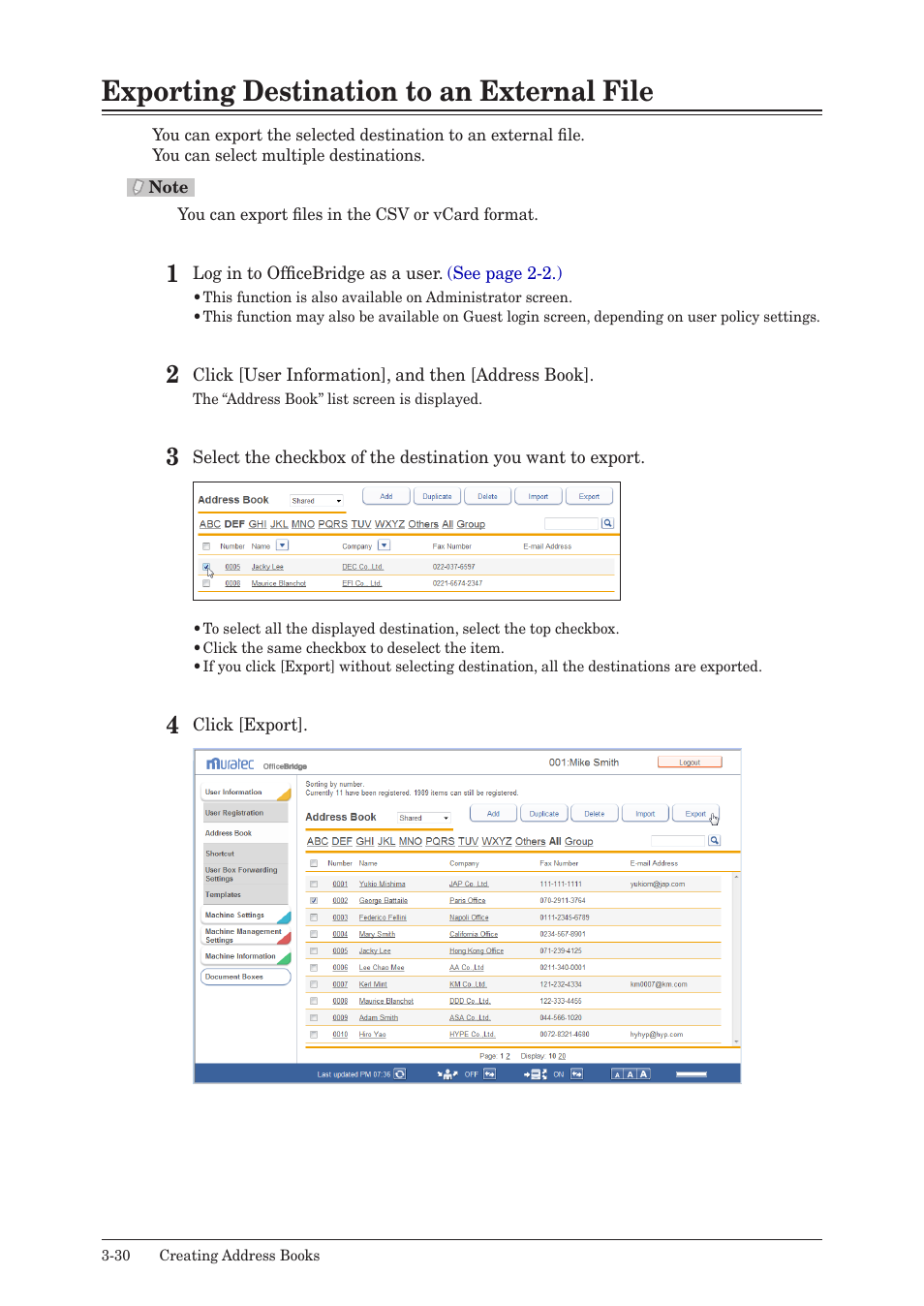 Exporting destination to an external file, Exporting destination to an external file -30 | Muratec MFX-2590 User Manual | Page 113 / 279