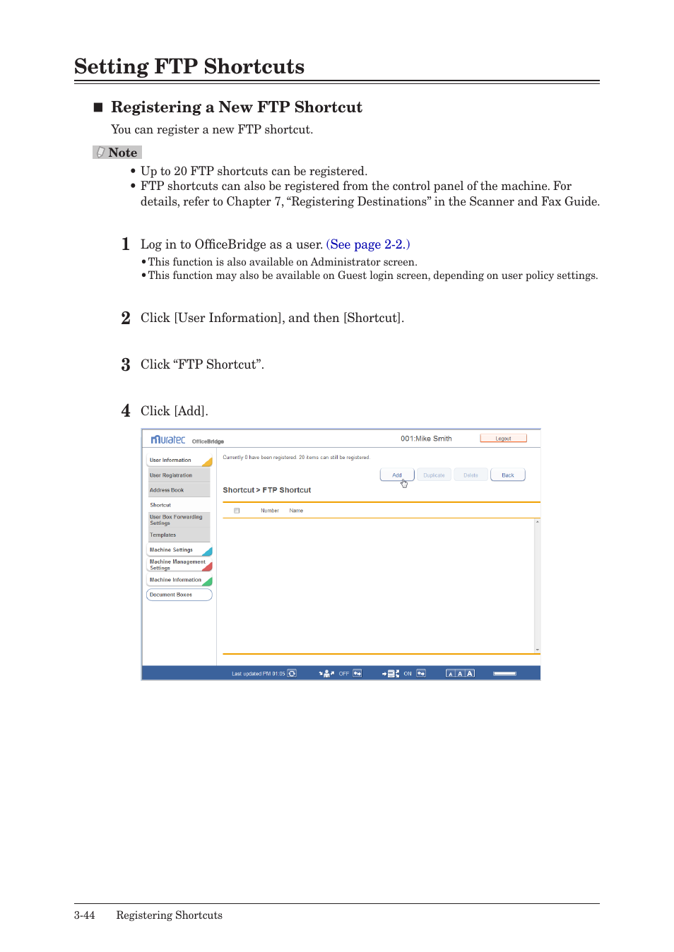 Setting ftp shortcuts, Setting ftp shortcuts -44 | Muratec MFX-2590 User Manual | Page 127 / 279