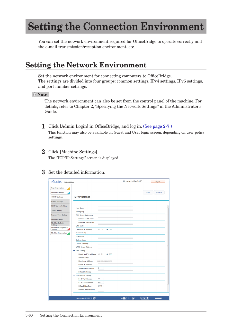Setting the connection environment, Setting the network environment, Setting the connection environment -60 | Setting the network environment -60 | Muratec MFX-2590 User Manual | Page 143 / 279