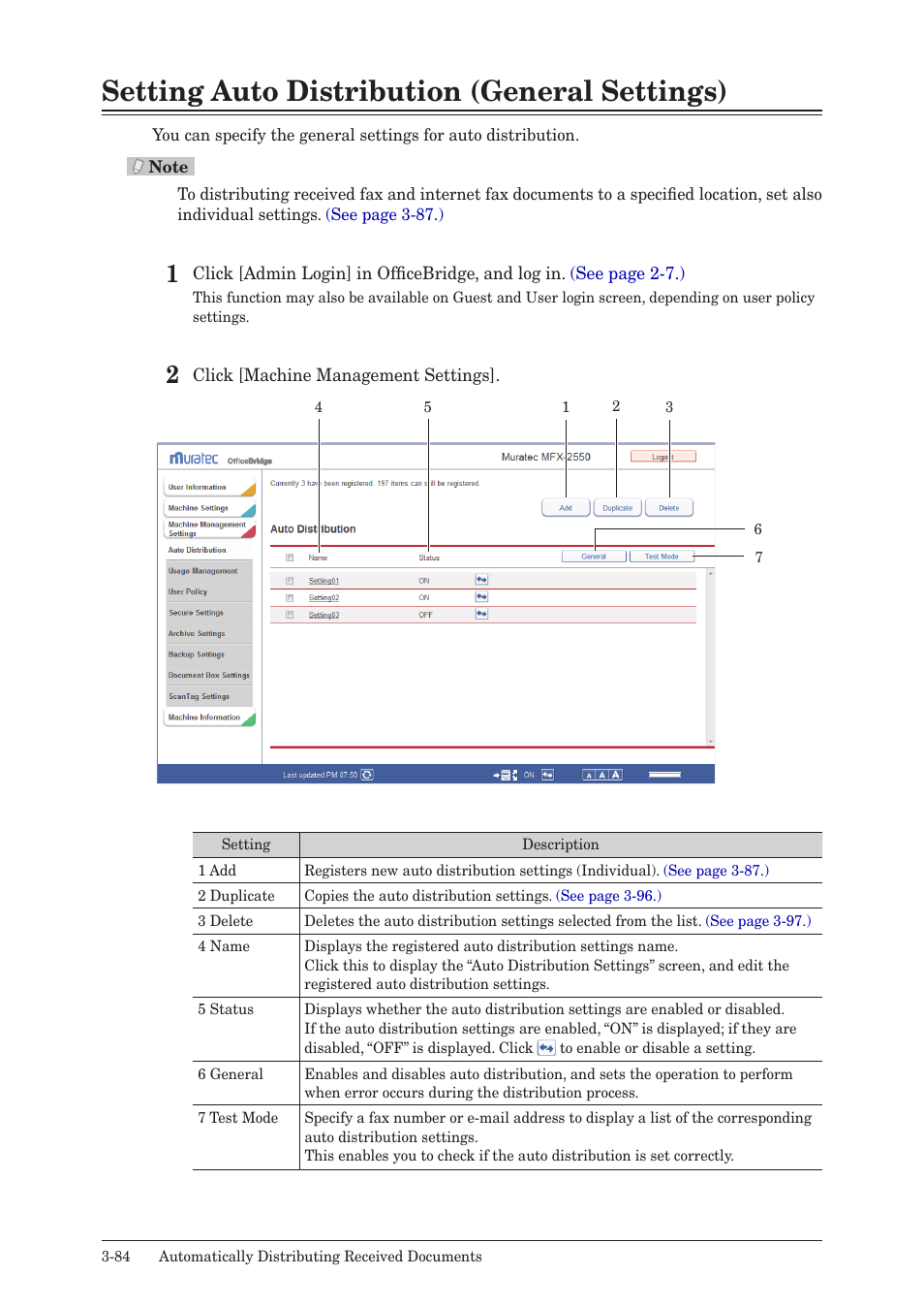 Setting auto distribution (general settings), Setting auto distribution (general settings) -84 | Muratec MFX-2590 User Manual | Page 167 / 279