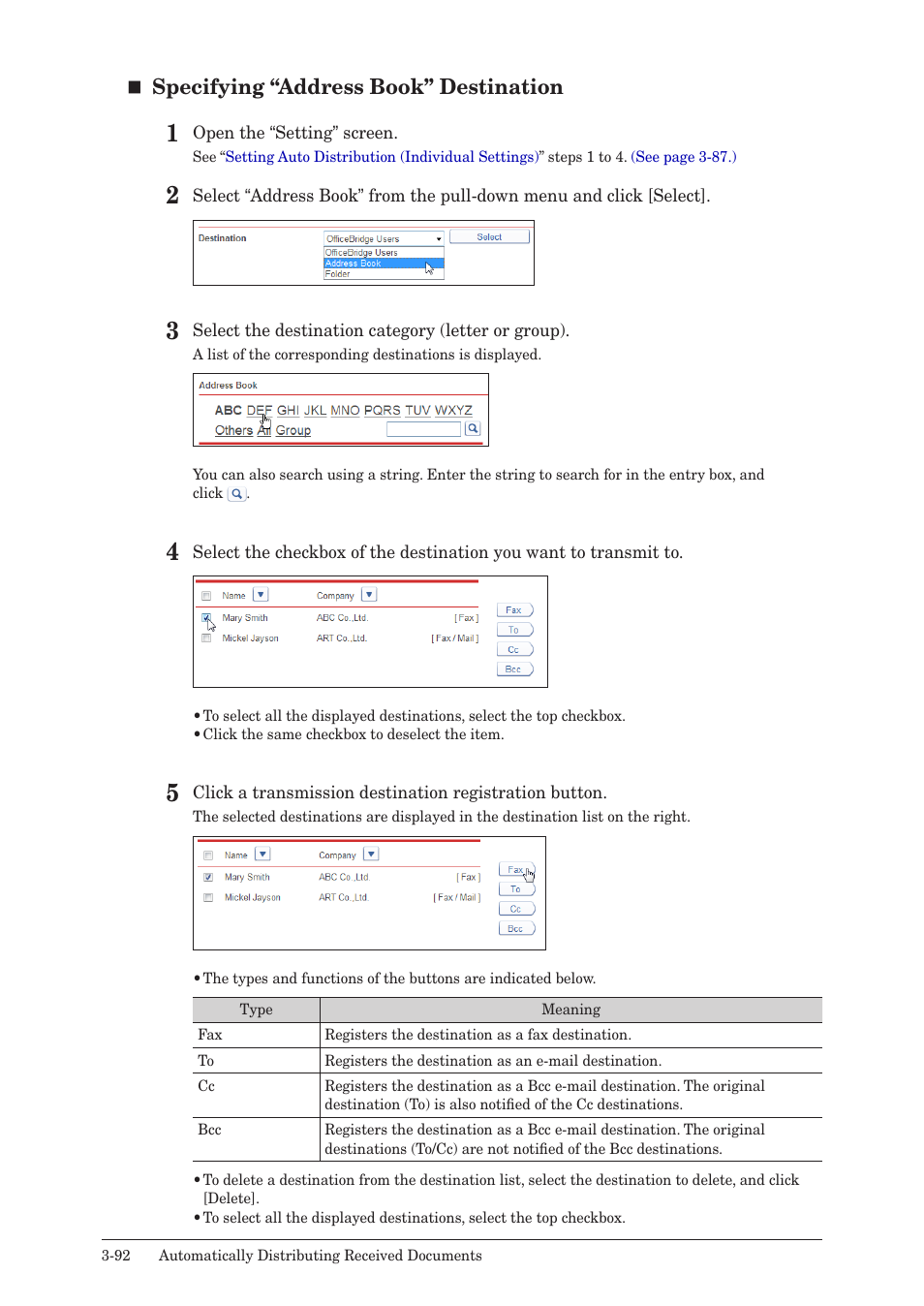 Specifying “address book” destination | Muratec MFX-2590 User Manual | Page 175 / 279