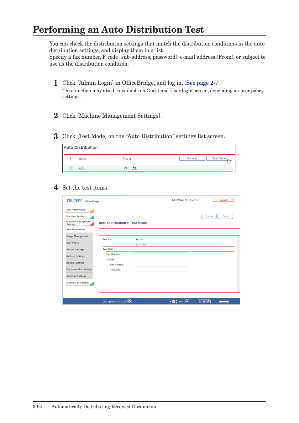 Performing an auto distribution test, Performing an auto distribution test -94 | Muratec MFX-2590 User Manual | Page 177 / 279