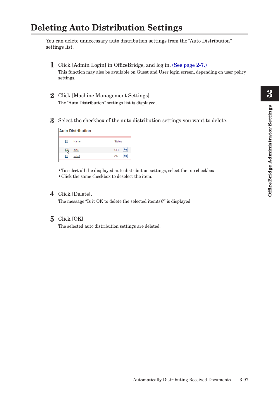 Deleting auto distribution settings, Deleting auto distribution settings -97 | Muratec MFX-2590 User Manual | Page 180 / 279