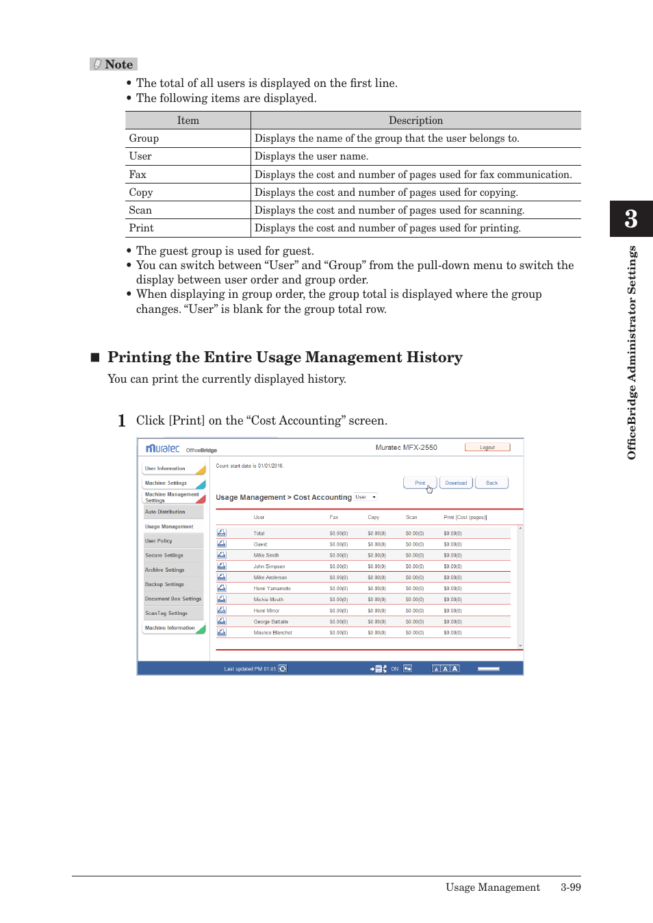 Printing the entire usage management history | Muratec MFX-2590 User Manual | Page 182 / 279
