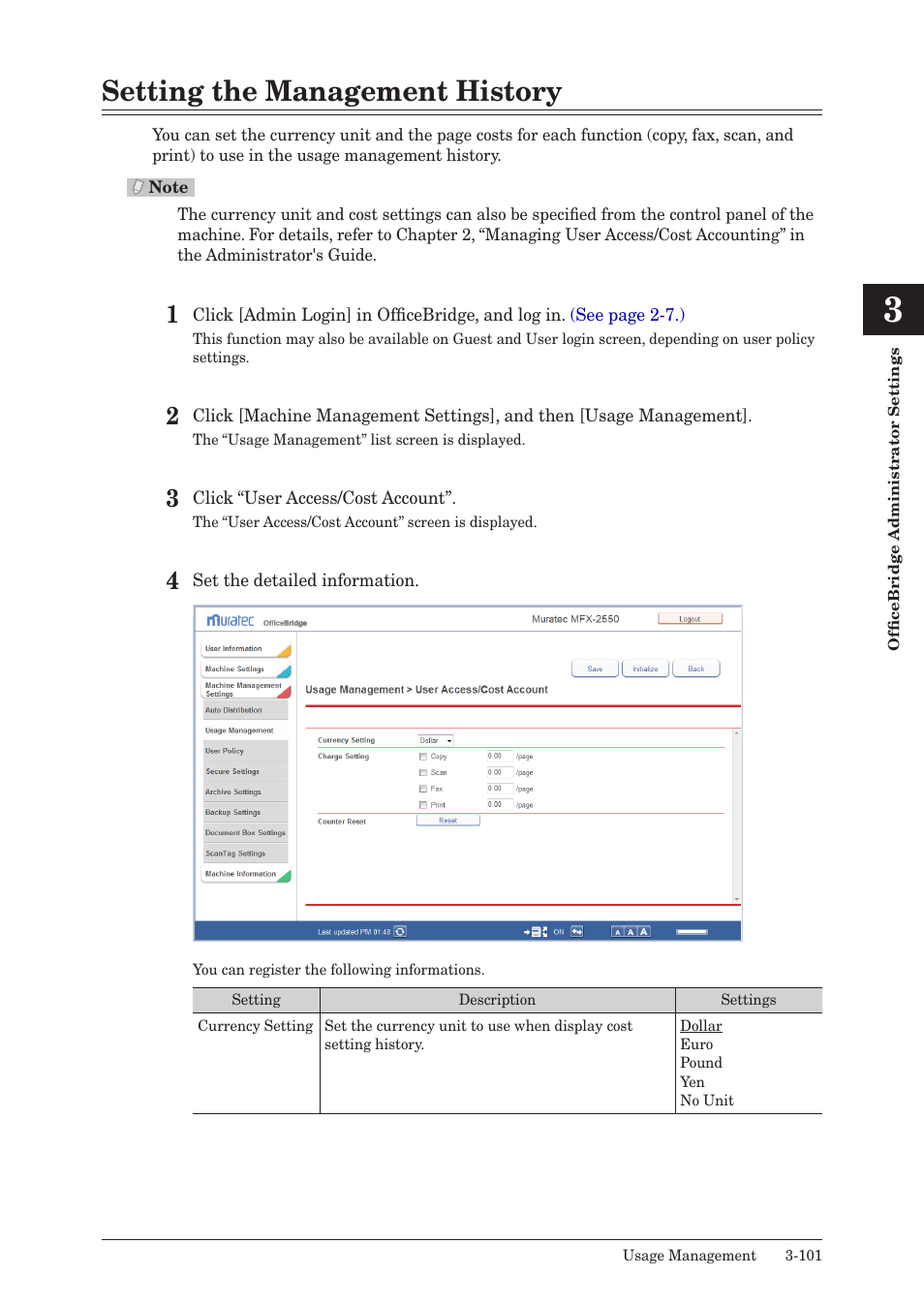 Setting the management history, Setting the management history -101 | Muratec MFX-2590 User Manual | Page 184 / 279