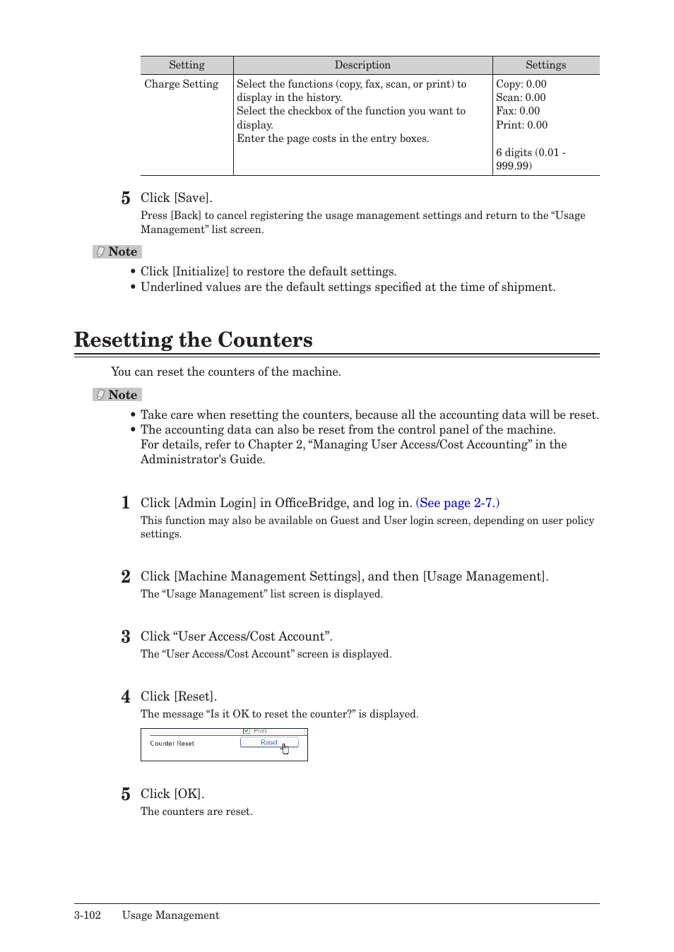 Resetting the counters, Resetting the counters -102 | Muratec MFX-2590 User Manual | Page 185 / 279