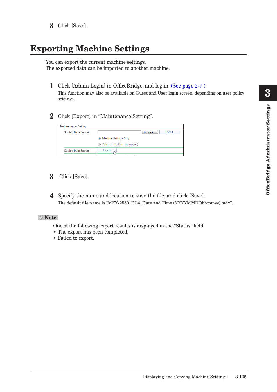 Exporting machine settings, Exporting machine settings -105 | Muratec MFX-2590 User Manual | Page 188 / 279