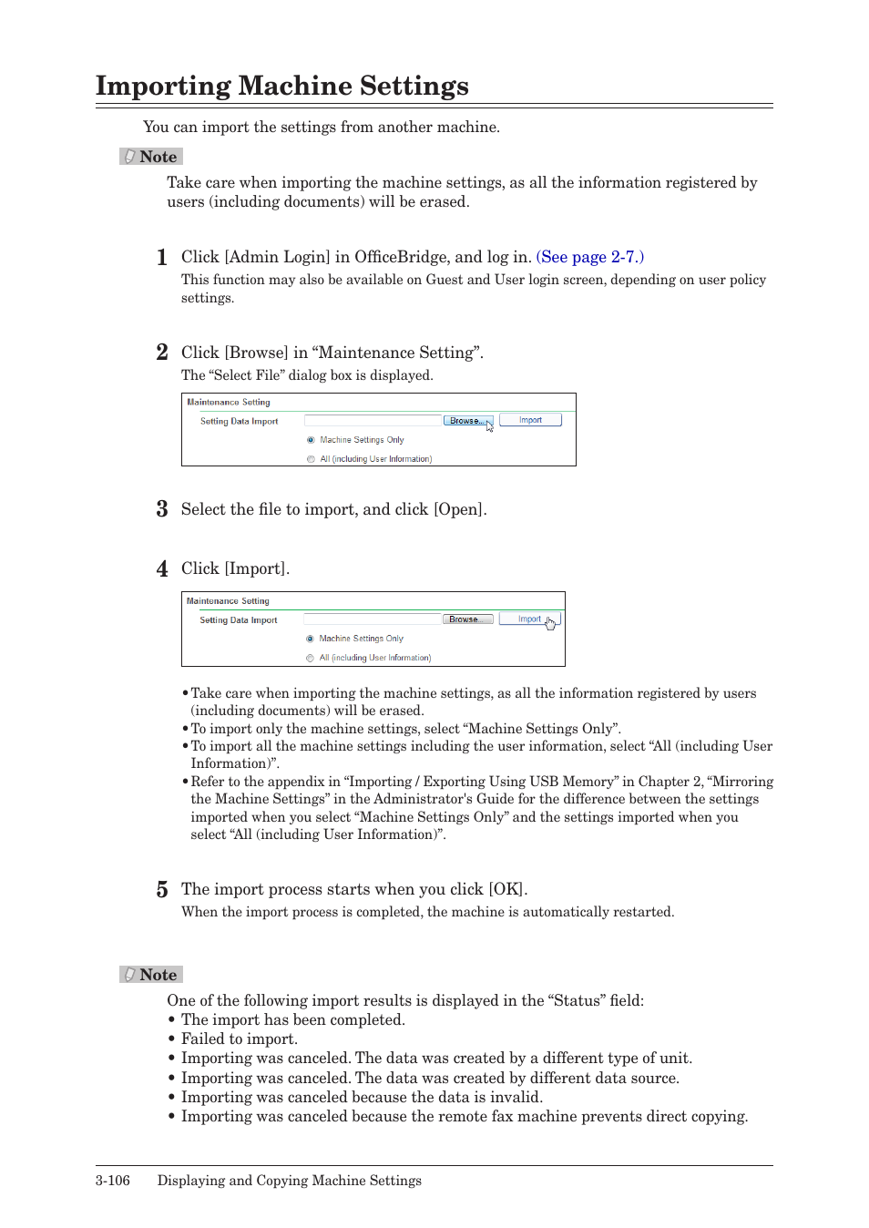 Importing machine settings, Importing machine settings -106 | Muratec MFX-2590 User Manual | Page 189 / 279