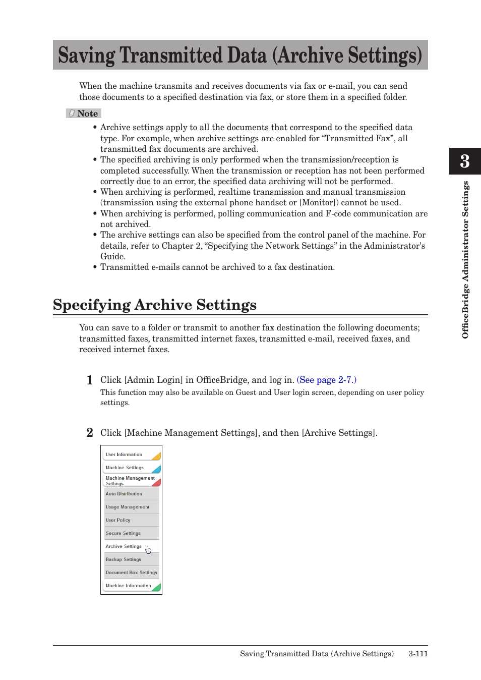 Saving transmitted data (archive settings), Specifying archive settings, Saving transmitted data (archive settings) -111 | Specifying archive settings -111 | Muratec MFX-2590 User Manual | Page 194 / 279
